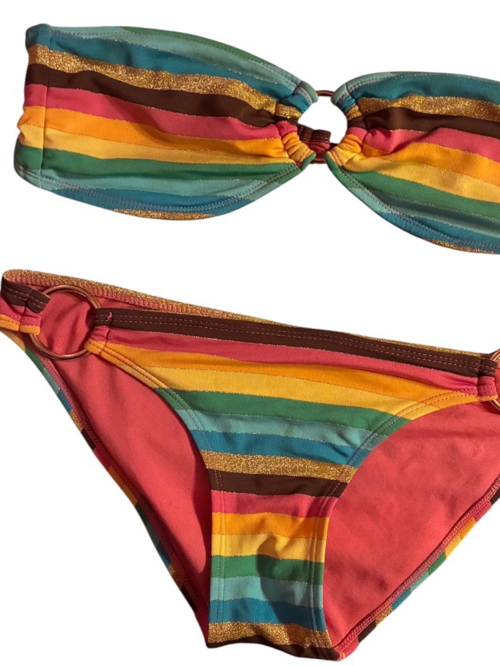 Womens Rainbow Stripe Two-Piece Swimsuit - Multicolor Sz med